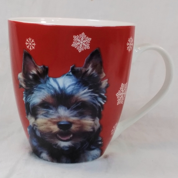 Pfaltzgraff Yorkshire Terrier Dog MUG Red with Yorkie Face 18 oz Cup Snowflakes - Picture 10 of 10